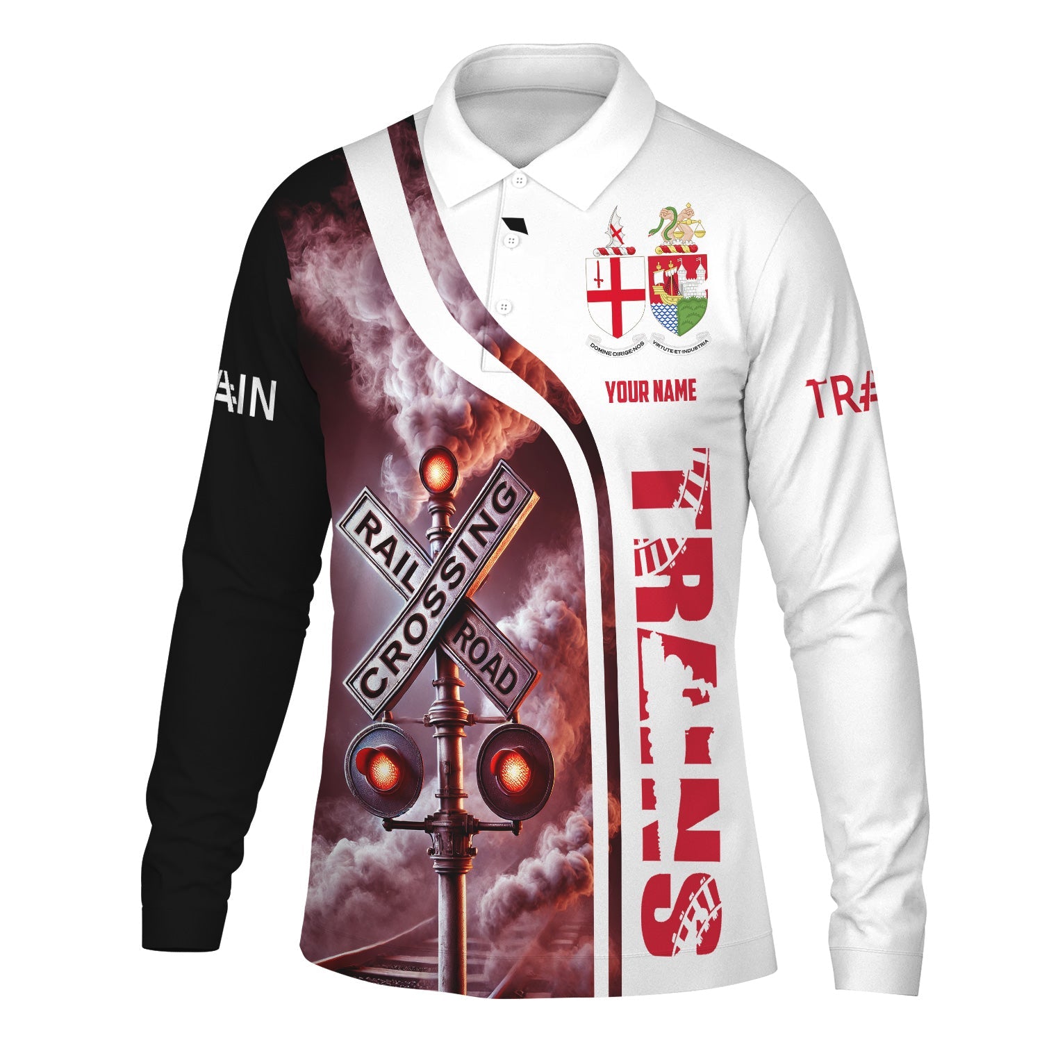 Railspirit Custom Name Great Western Railway Long Sleeve Polo Shirt Railroad Crossing Sign Printed Shirt