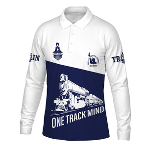 Railspirit Custom Name Jersey Central Railroad Long Sleeve Polo Shirt One Track Mind Printed Shirt
