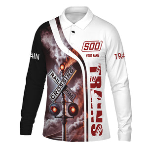 Railspirit Custom Name Soo Line Railroad Long Sleeve Polo Shirt Railroad Crossing Sign Printed Shirt
