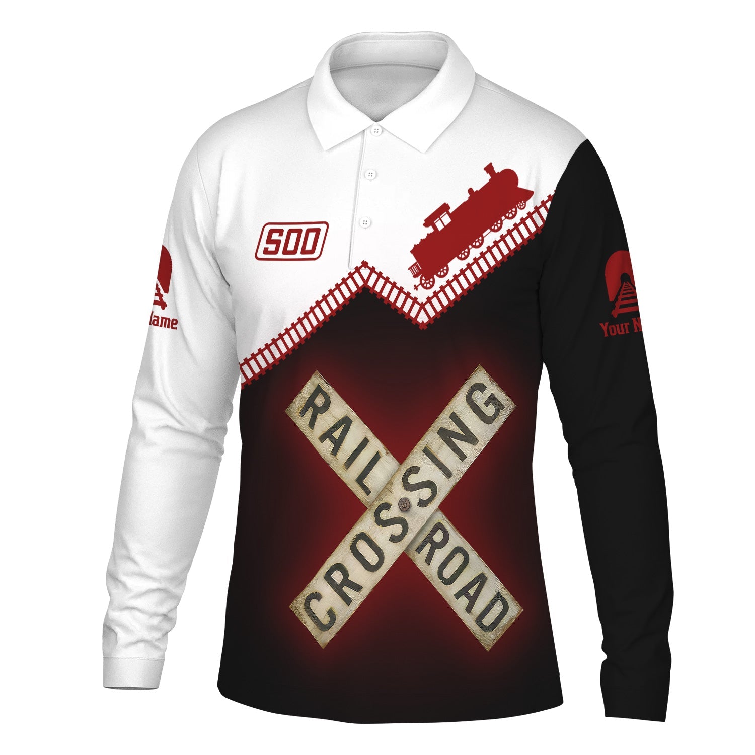 Railspirit Custom Name Soo Line Railroad Long Sleeve Polo Shirt Railroad Crossing Printed Train Track Shirt