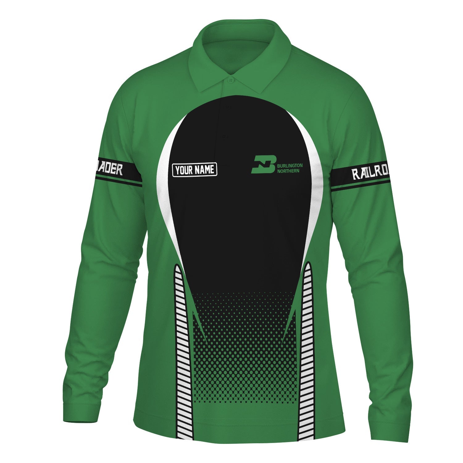 Railspirit Personalized Burlington Northern Railroad Long Sleeve Polo Shirt Train Long Sleeve Polo Shirt Gift Idea For Train Lover