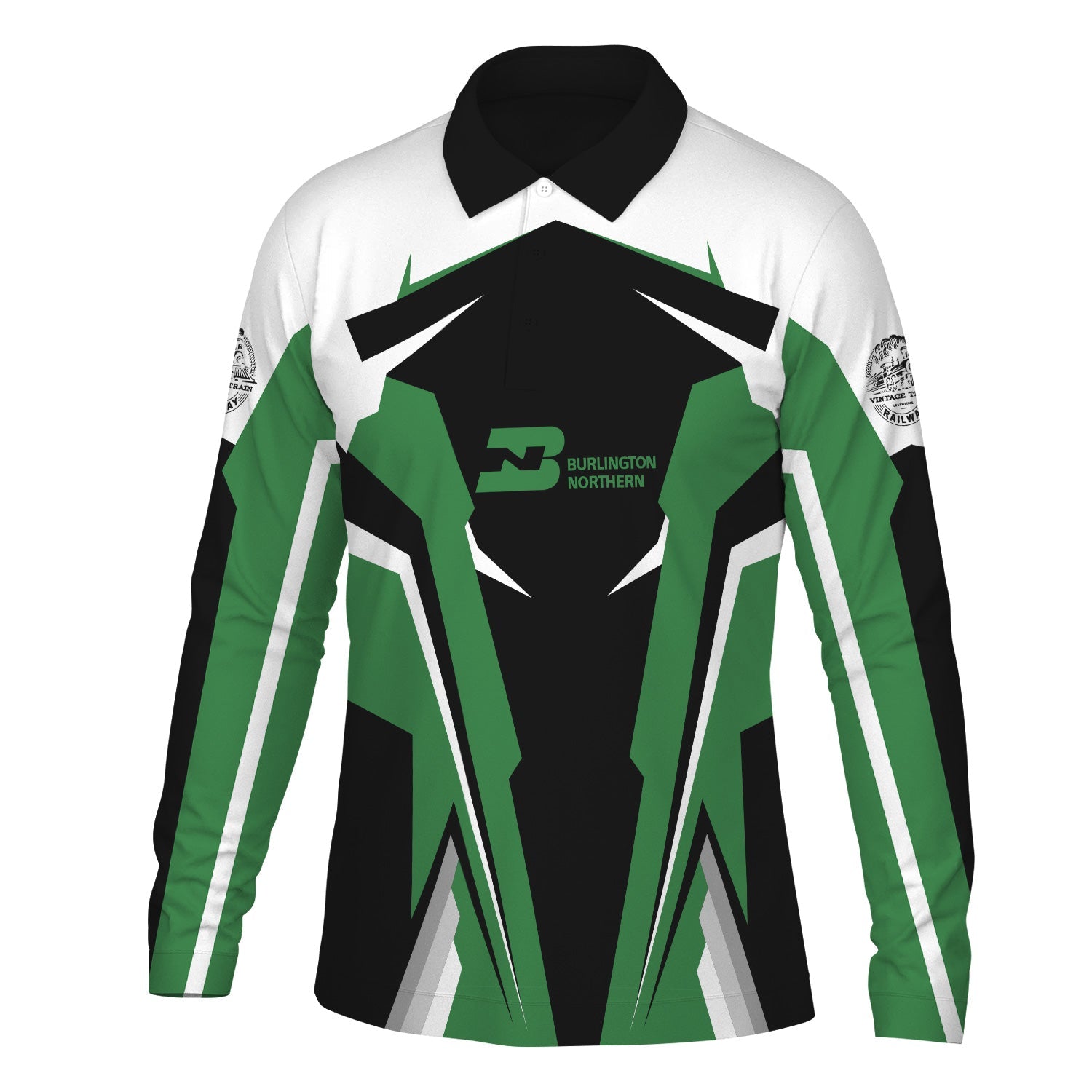 Railspirit Personalized Burlington Northern Railroad Long Sleeve Polo Shirt Strong Line Train Long Sleeve Polo Shirt Gift Idea For Train Lover