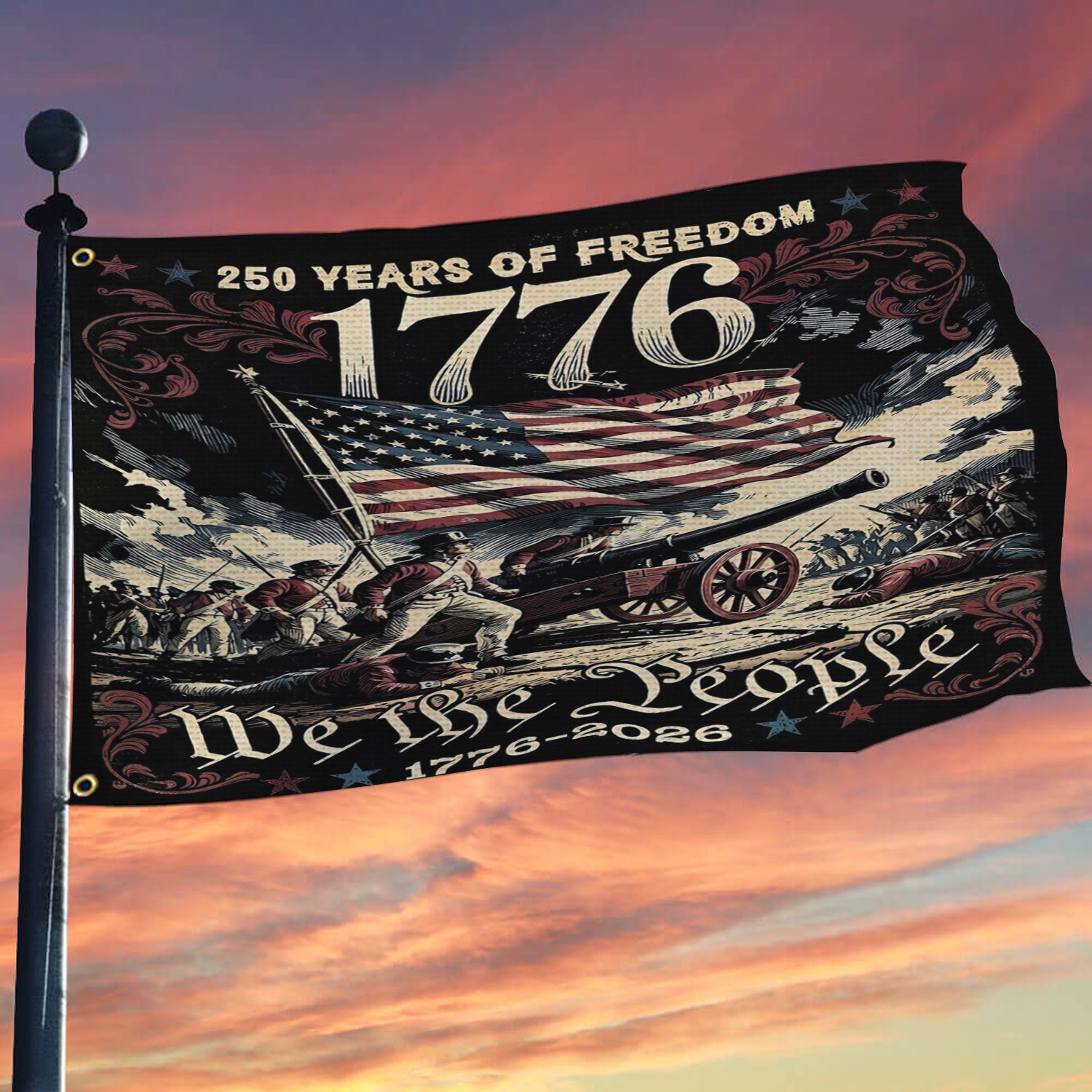 We The People 250 Years of Freedom Flag 1776–2026, Patriotic American History Garden Flag, USA Independence Outdoor Decor