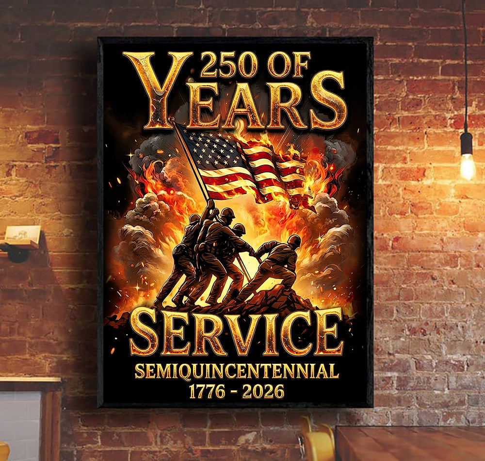 250 Years of Service Wall Art Canvas, USA 1776–2026 Patriotic Poster, Semiquincentennial American Military Decor