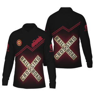 Railspirit Custom Name Chicago Great Western Railroad Long Sleeve Polo Shirt Railroad Crossing Printed Train Track Shirt