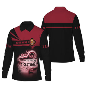 Railspirit Custom Name Chicago Great Western Railroad Long Sleeve Polo Shirt Train Ticket Printed Shirt