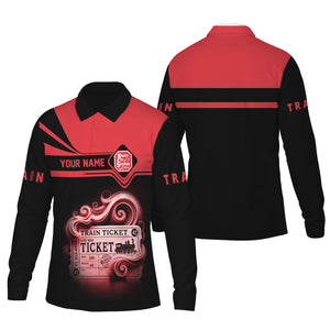 Railspirit Custom Name Kansas City Southern Long Sleeve Polo Shirt Train Ticket Printed Shirt