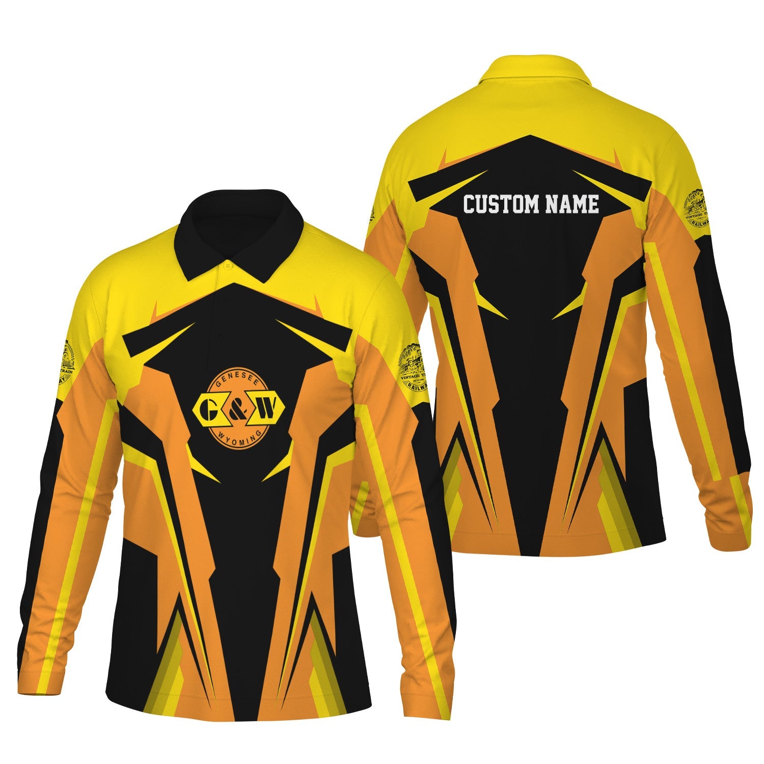 Railspirit Personalized Genesee & Wyoming Inc. Railroad Long Sleeve Polo Shirt Strong Line Train Long Sleeve Polo Shirt Gift Idea For Train Lover