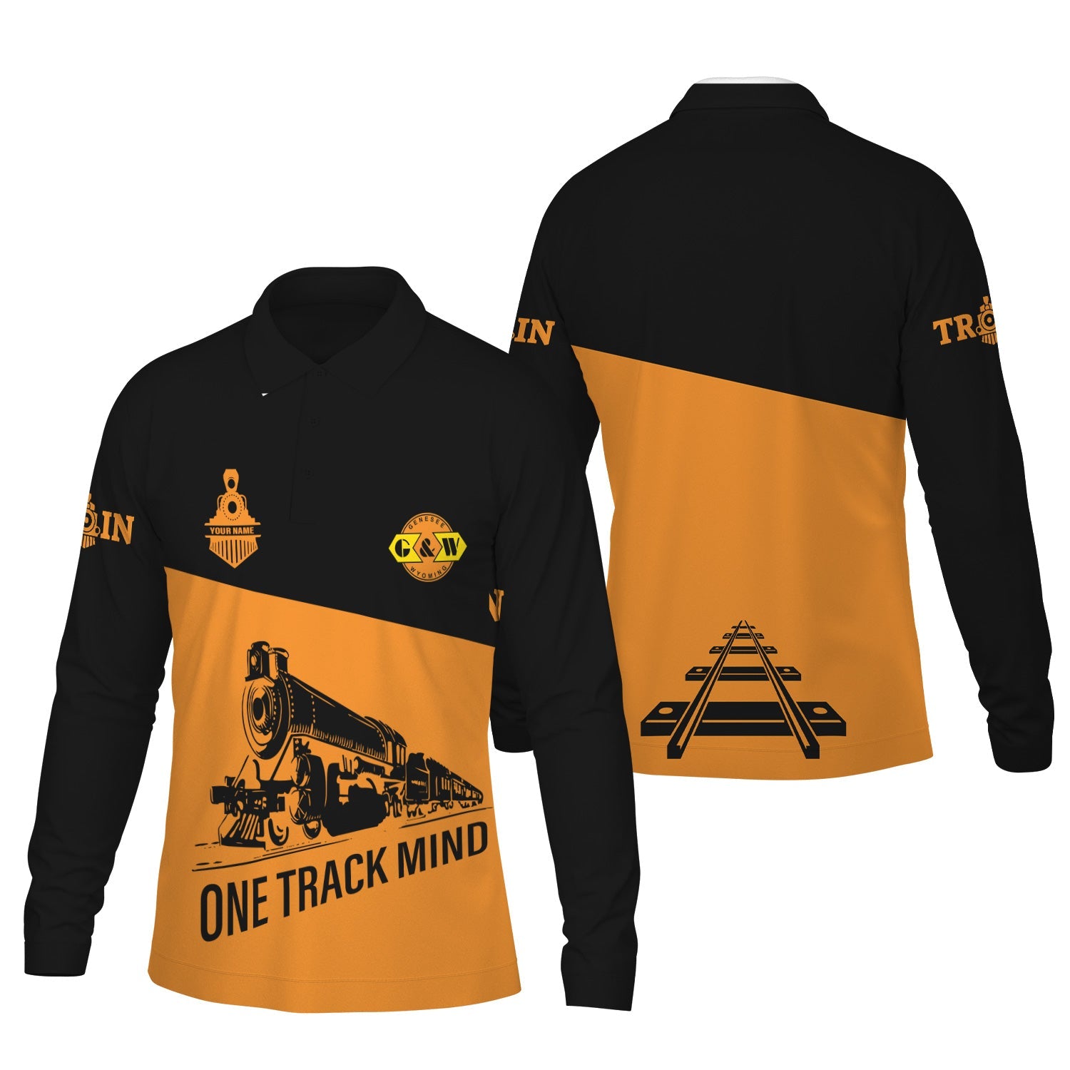Railspirit Custom Name Genesee & Wyoming Inc. Railroad Long Sleeve Polo Shirt One Track Mind Printed Shirt