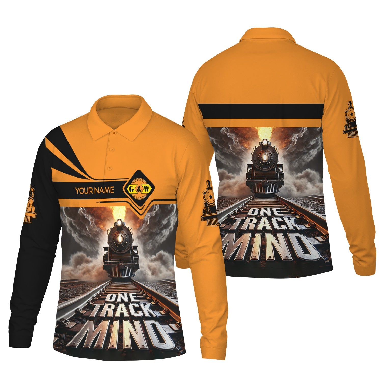 Railspirit Personalized Genesee & Wyoming Inc. Railroad Long Sleeve Polo Shirt One Track Mind Train Printed Shirt