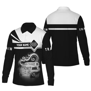 Railspirit Custom Name New York Central Railroad Long Sleeve Polo Shirt Train Ticket Printed Shirt