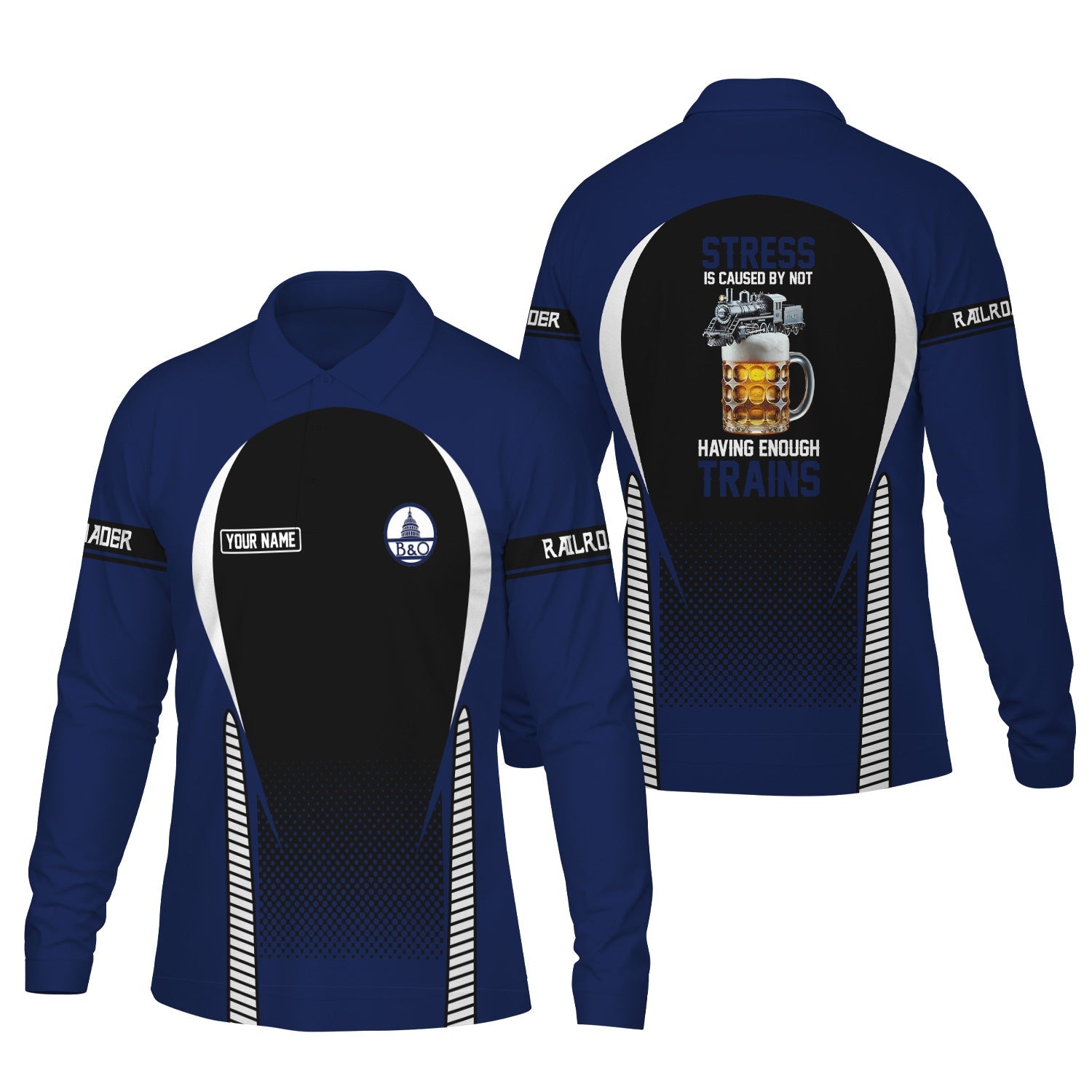 Railspirit Personalized Baltimore and Ohio Railroad Long Sleeve Polo Shirt B&O Train Long Sleeve Polo Shirt Gift Idea For Train Lover