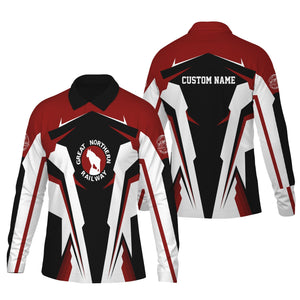 Railspirit Personalized Great Northern Railway Long Sleeve Polo Shirt GNR Strong Line Train Long Sleeve Polo Shirt Gift Idea For Train Lover