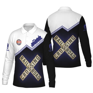 Railspirit Custom Name Chicago, Burlington and Quincy Railroad Long Sleeve Polo Shirt Railroad Crossing Printed Train Track Shirt