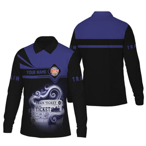 Railspirit Custom Name Chicago, Burlington and Quincy Railroad Long Sleeve Polo Shirt Train Ticket Printed Shirt