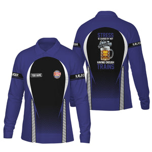 Railspirit Personalized Chicago, Burlington and Quincy Railroad Long Sleeve Polo Shirt Train Long Sleeve Polo Shirt Gift Idea For Train Lover