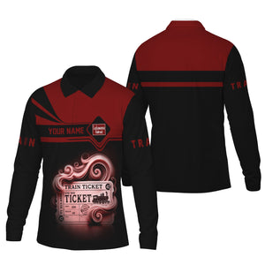 Railspirit Custom Name Delaware, Lackawanna and Western Railroad Long Sleeve Polo Shirt Train Ticket DL&W Printed Shirt