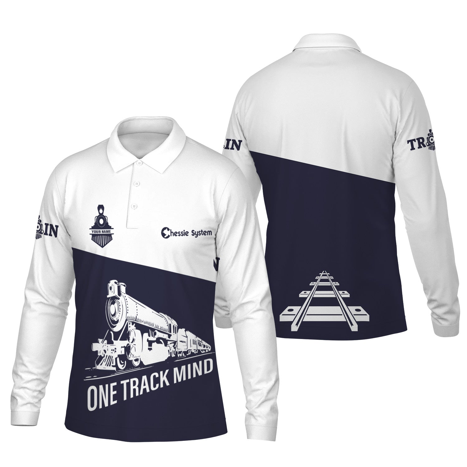 Railspirit Custom Name Chessie System Railroad Long Sleeve Polo Shirt One Track Mind Printed Shirt