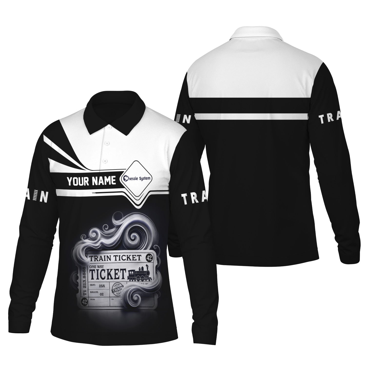 Railspirit Custom Name Chessie System Railroad Long Sleeve Polo Shirt Train Ticket Printed Shirt