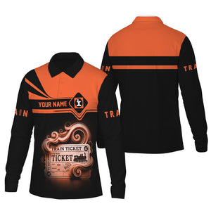 Railspirit Custom Name Illinois Central Railroad Long Sleeve Polo Shirt Train Ticket Printed Shirt