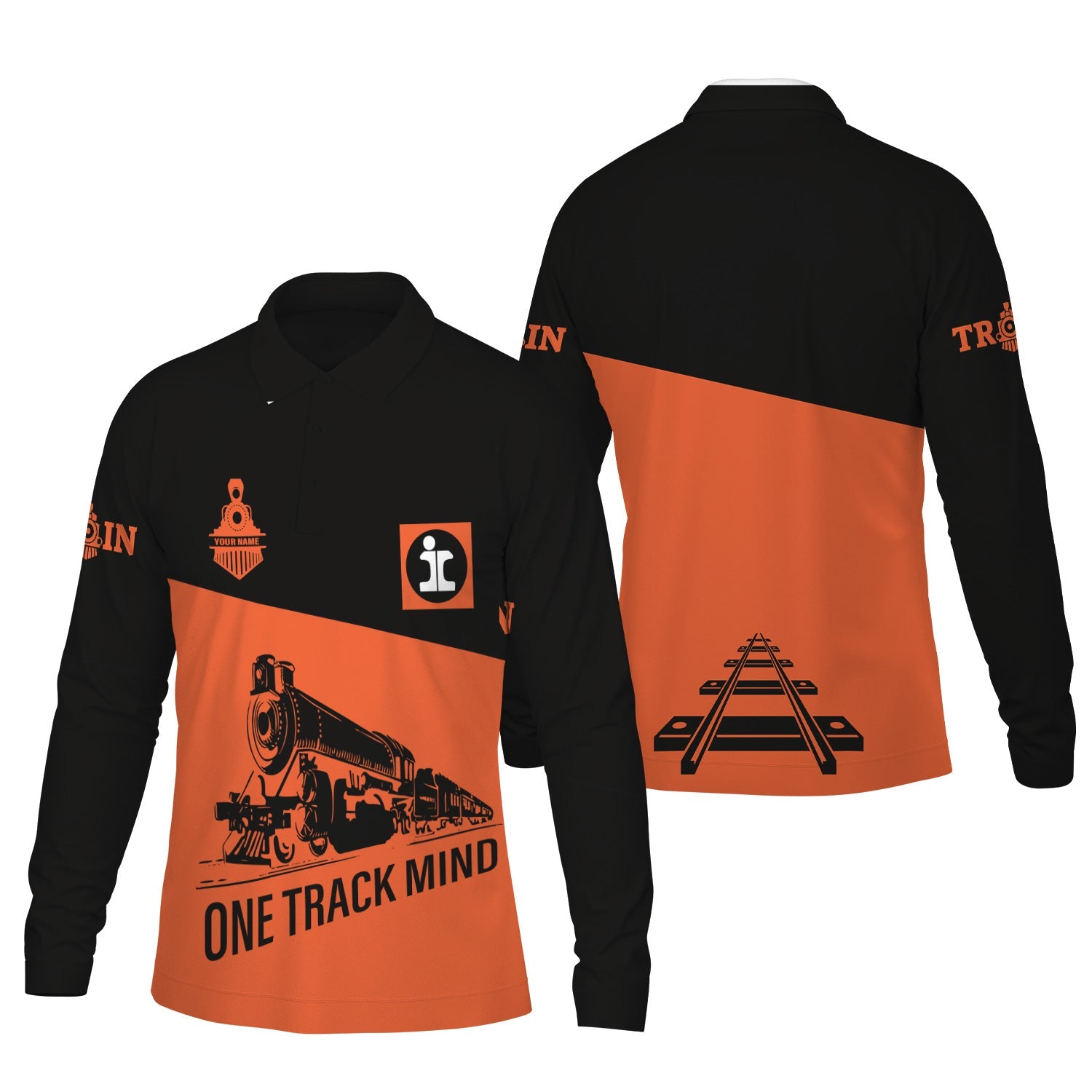 Railspirit Custom Name Illinois Central Railroad Long Sleeve Polo Shirt One Track Mind Printed Shirt