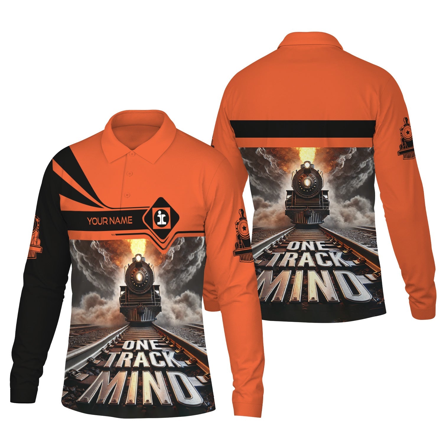 Railspirit Personalized Illinois Central Railroad Long Sleeve Polo Shirt One Track Mind Train Printed Shirt