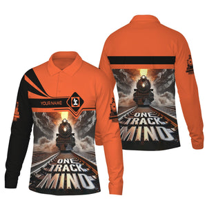 Railspirit Personalized Illinois Central Railroad Long Sleeve Polo Shirt One Track Mind Train Printed Shirt