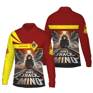 Railspirit Personalized Denver and Rio Grande Western Railroad Long Sleeve Polo Shirt One Track Mind Train Printed Shirt