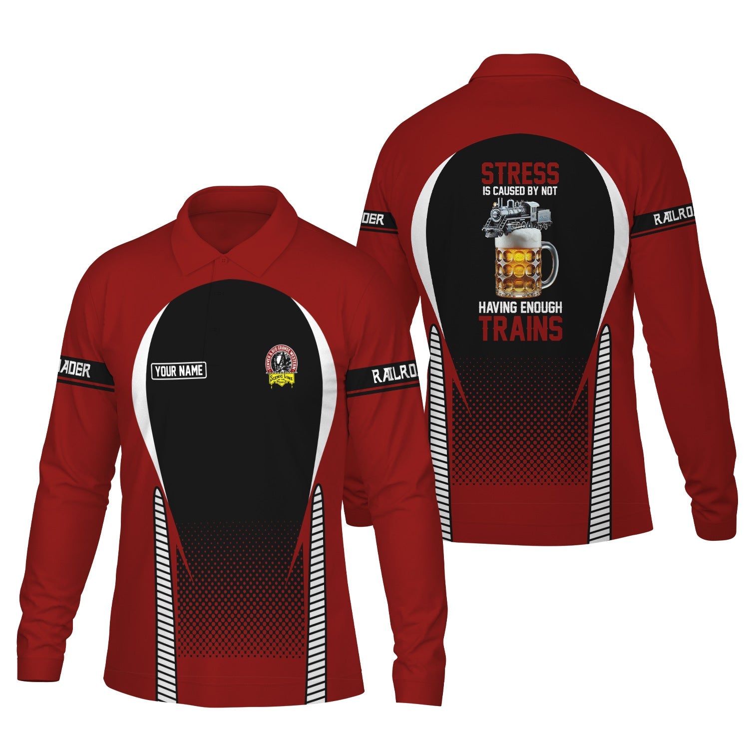 Railspirit Personalized Denver and Rio Grande Western Railroad Long Sleeve Polo Shirt Train Long Sleeve Polo Shirt Gift Idea For Train Lover