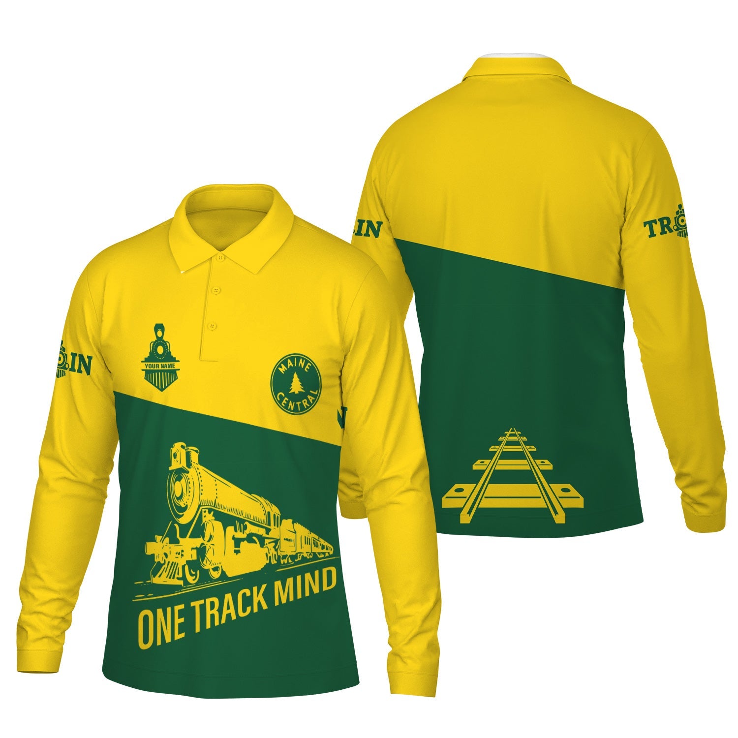 Railspirit Custom Name Maine Central Railroad Long Sleeve Polo Shirt One Track Mind Printed Shirt