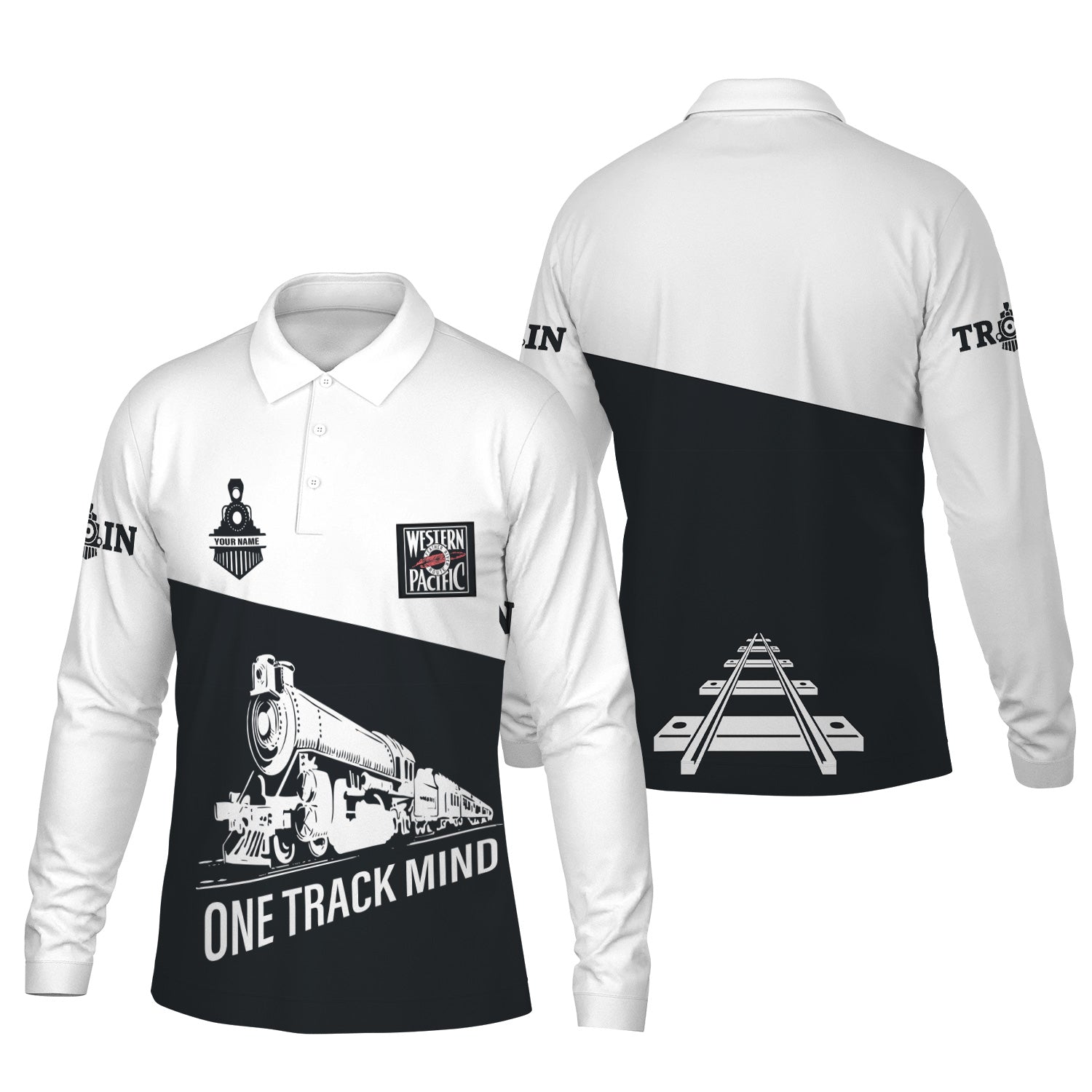 Railspirit Custom Name Western Pacific Railroad Long Sleeve Polo Shirt One Track Mind Printed Shirt