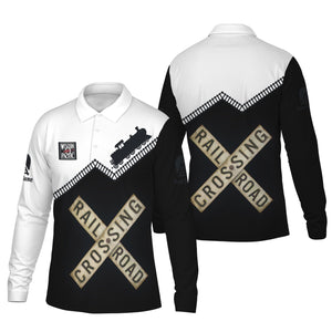 Railspirit Custom Name Western Pacific Railroad Long Sleeve Polo Shirt Railroad Crossing Printed Train Track Shirt