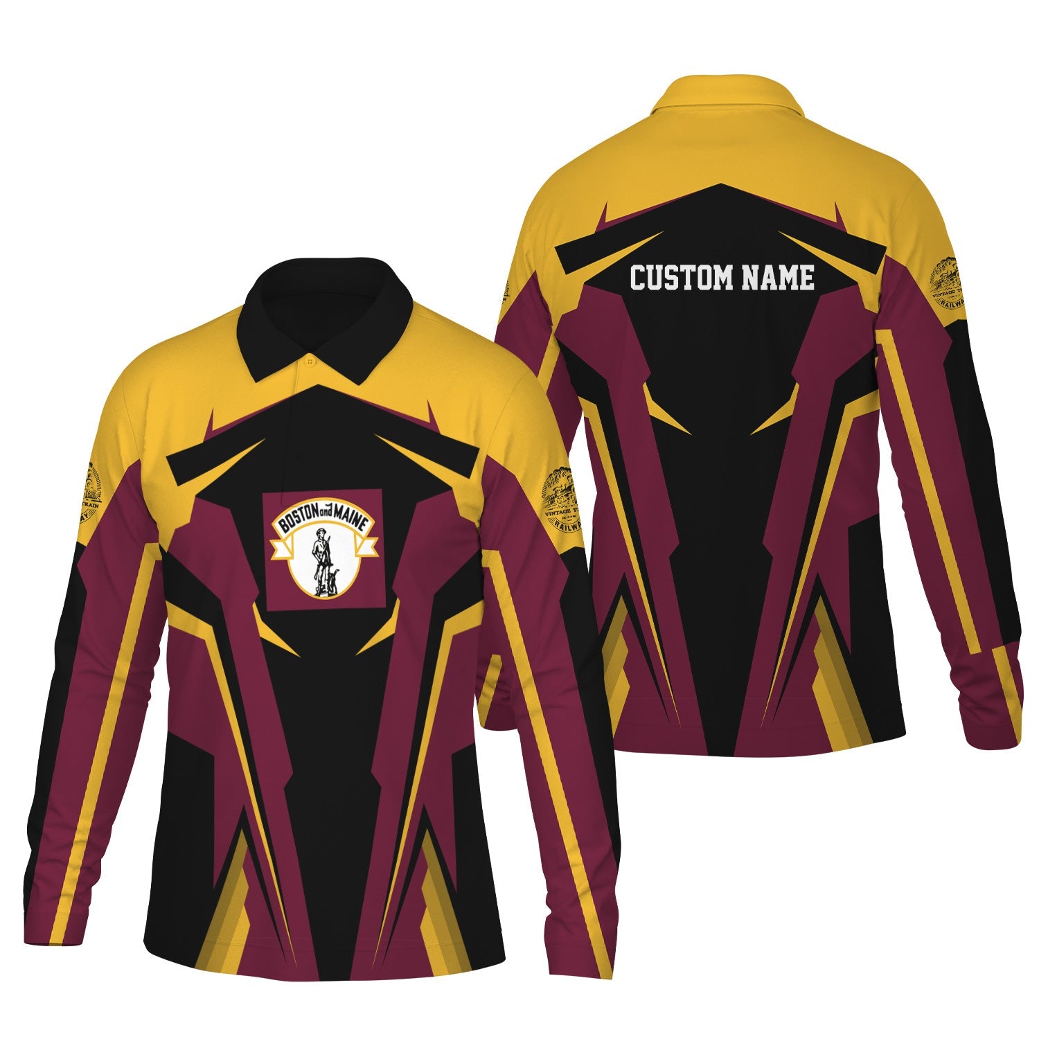 Railspirit Personalized Boston and Maine Railroad Long Sleeve Polo Shirt Strong Line Train Long Sleeve Polo Shirt Gift Idea For Train Lover