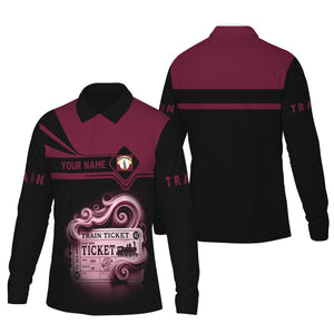 Railspirit Custom Name Boston and Maine Railroad Long Sleeve Polo Shirt Train Ticket Printed Shirt
