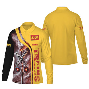 Railspirit Custom Name Louisville and Nashville Railroad Long Sleeve Polo Shirt Railroad Crossing Sign L&N Printed Shirt