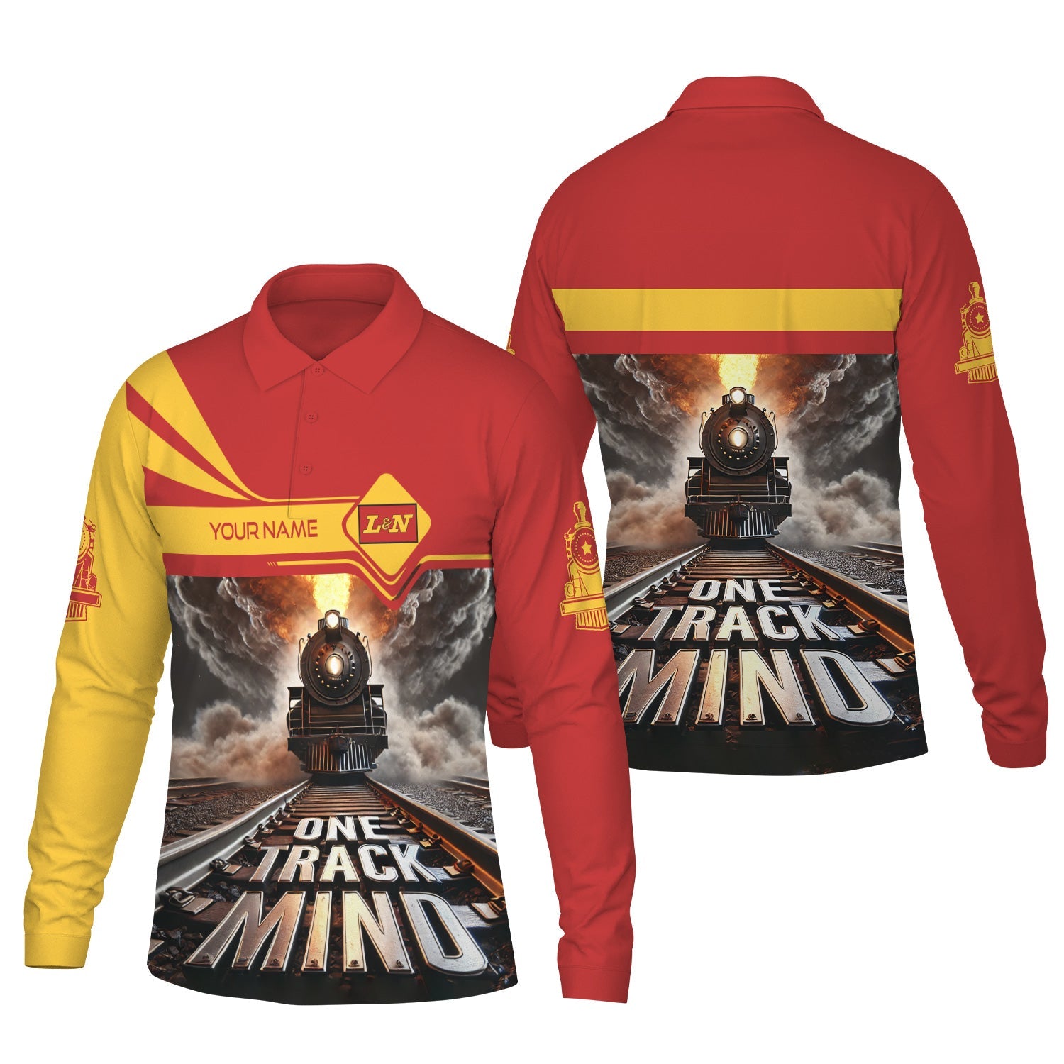 Railspirit Personalized Louisville and Nashville Railroad Long Sleeve Polo Shirt One Track Mind L&N Train Printed Shirt