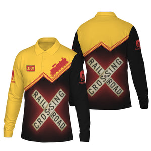Railspirit Custom Name Louisville and Nashville Railroad Long Sleeve Polo Shirt Railroad Crossing L&N Printed Train Track Shirt
