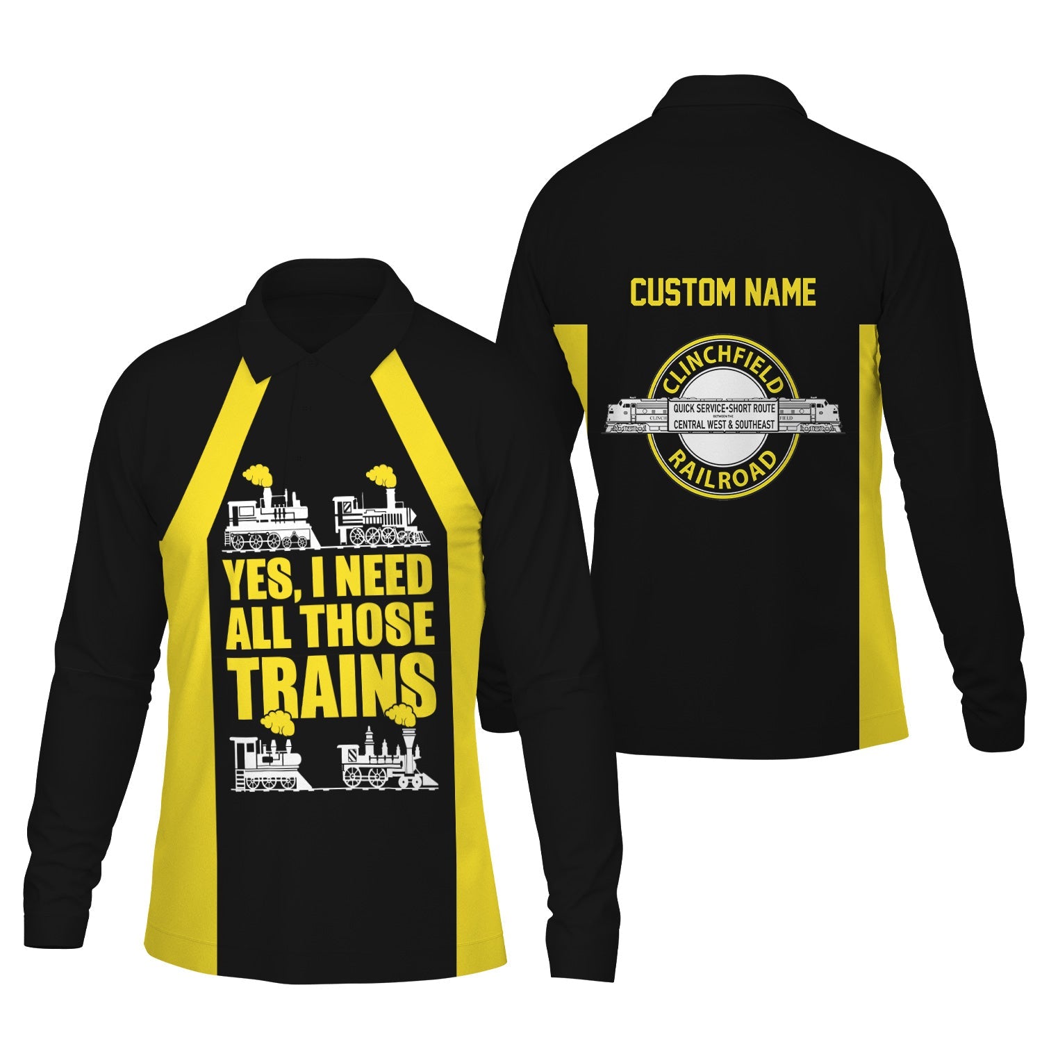 Railspirit Custom Name Clinchfield Railroad Long Sleeve Polo Shirt Yes I Need All Those Train Printed Shirt