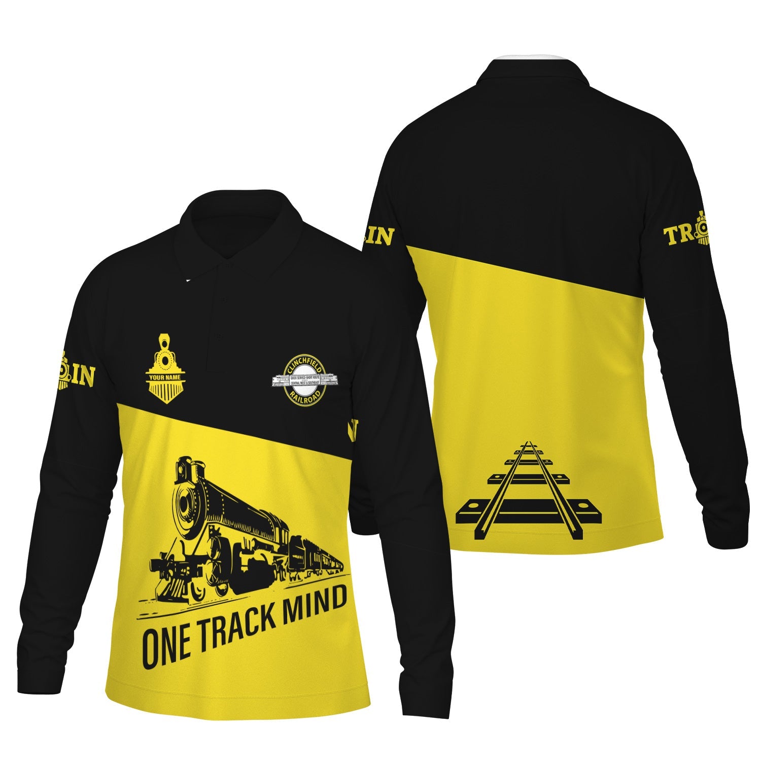 Railspirit Custom Name Clinchfield Railroad Long Sleeve Polo Shirt One Track Mind Printed Shirt