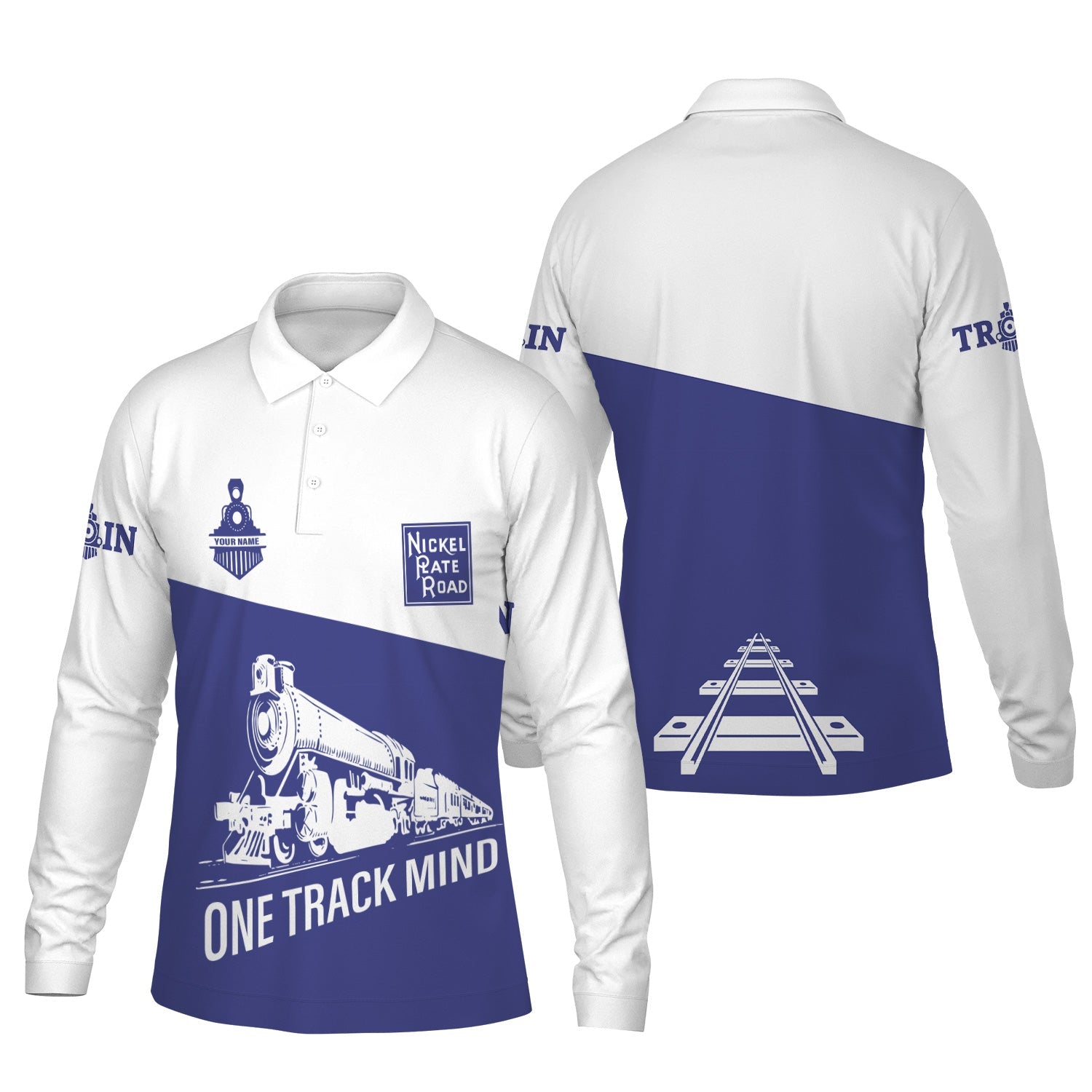 Railspirit Custom Name New York, Chicago and St. Louis Railroad Long Sleeve Polo Shirt One Track Mind Nickel Plate Road Printed Shirt