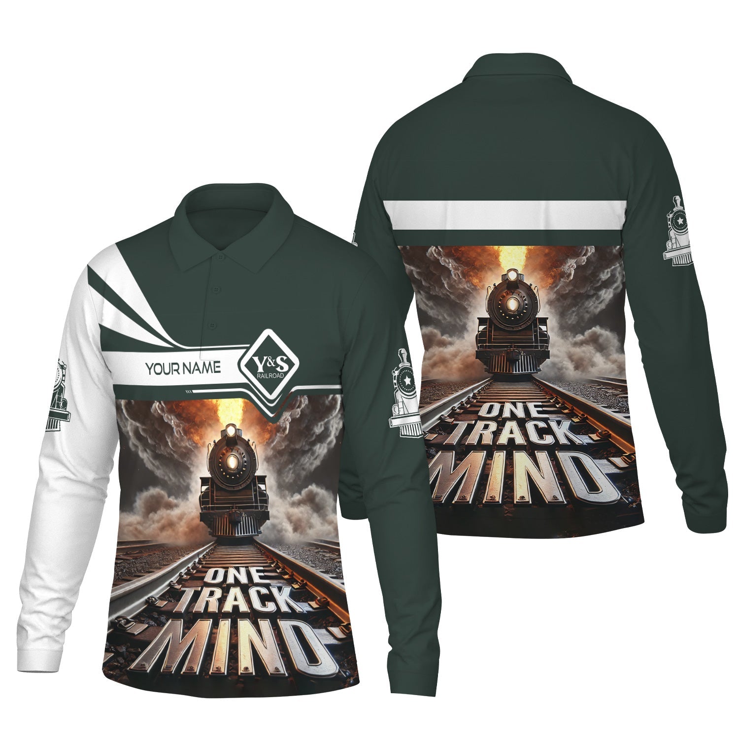 Railspirit Personalized Youngstown & Southern Railroad Long Sleeve Polo Shirt One Track Mind Train Printed Shirt