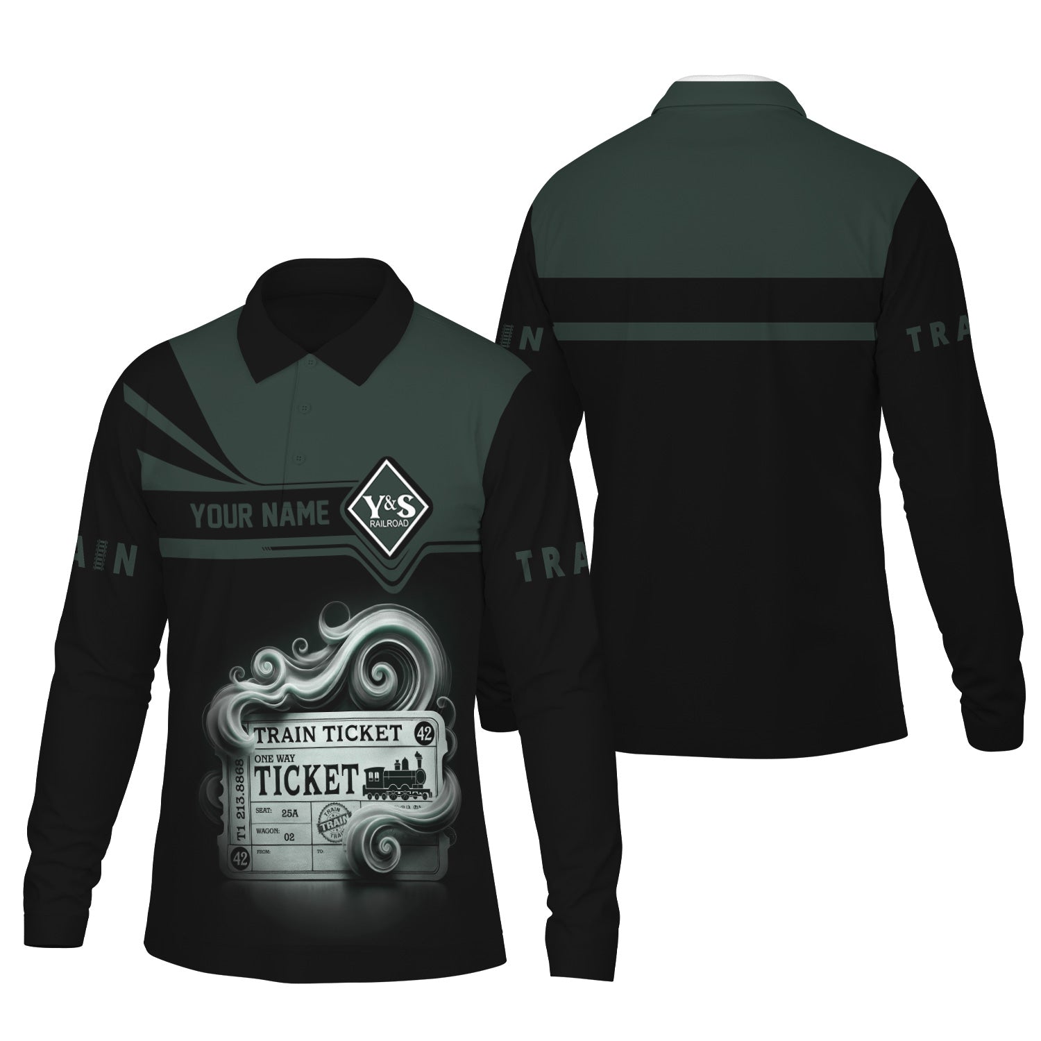 Railspirit Custom Name Youngstown & Southern Railroad Long Sleeve Polo Shirt Train Ticket Printed Shirt