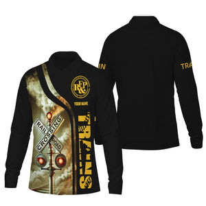 Railspirit Custom Name Richmond, Fredericksburg And Potomac Railroad Long Sleeve Polo Shirt Railroad Crossing Sign Printed Shirt