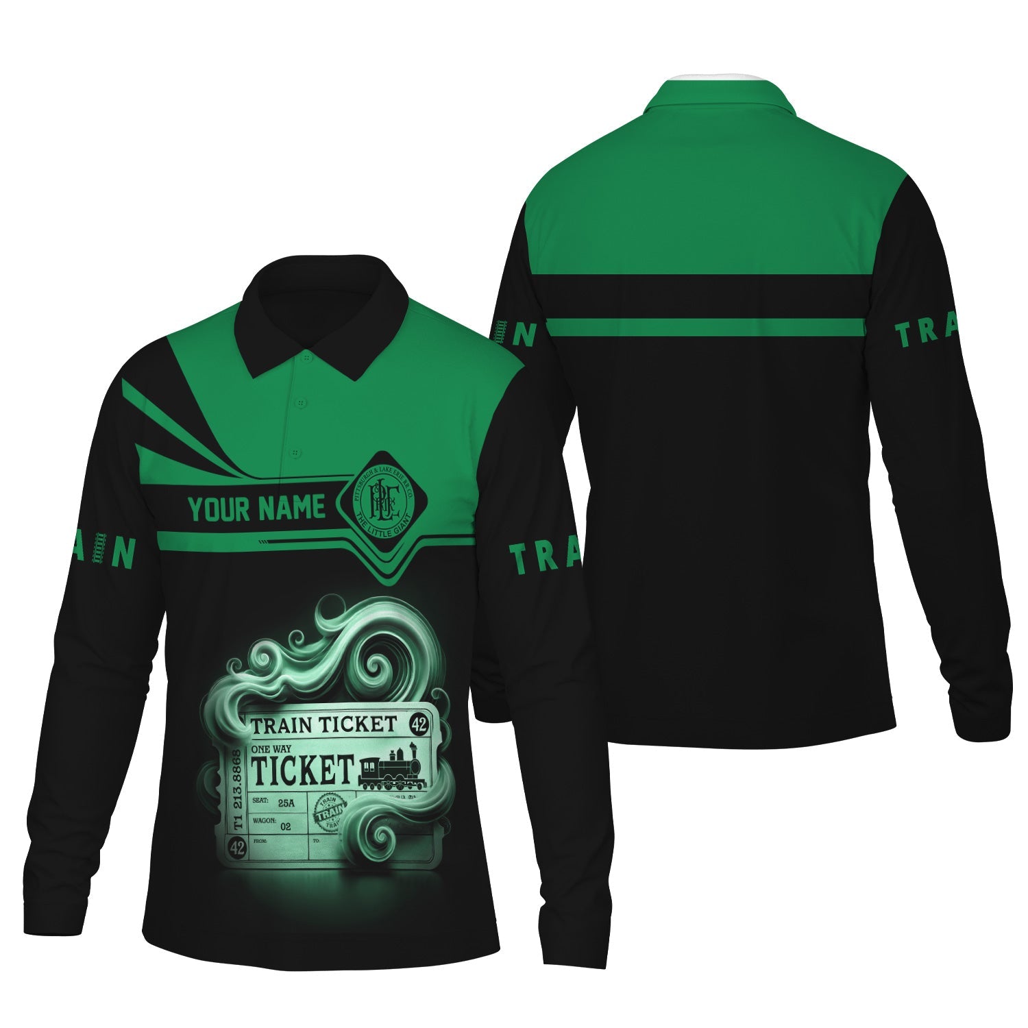 Railspirit Custom Name Pittsburgh And Lake Erie Railroad Long Sleeve Polo Shirt Train Ticket Printed Shirt