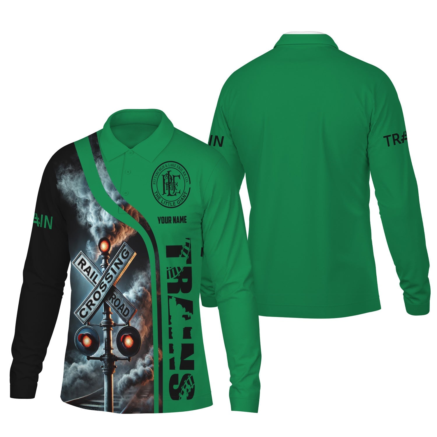 Railspirit Custom Name Pittsburgh And Lake Erie Railroad Long Sleeve Polo Shirt Railroad Crossing Sign Printed Shirt