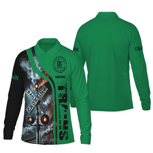 Railspirit Custom Name Pittsburgh And Lake Erie Railroad Long Sleeve Polo Shirt Railroad Crossing Sign Printed Shirt