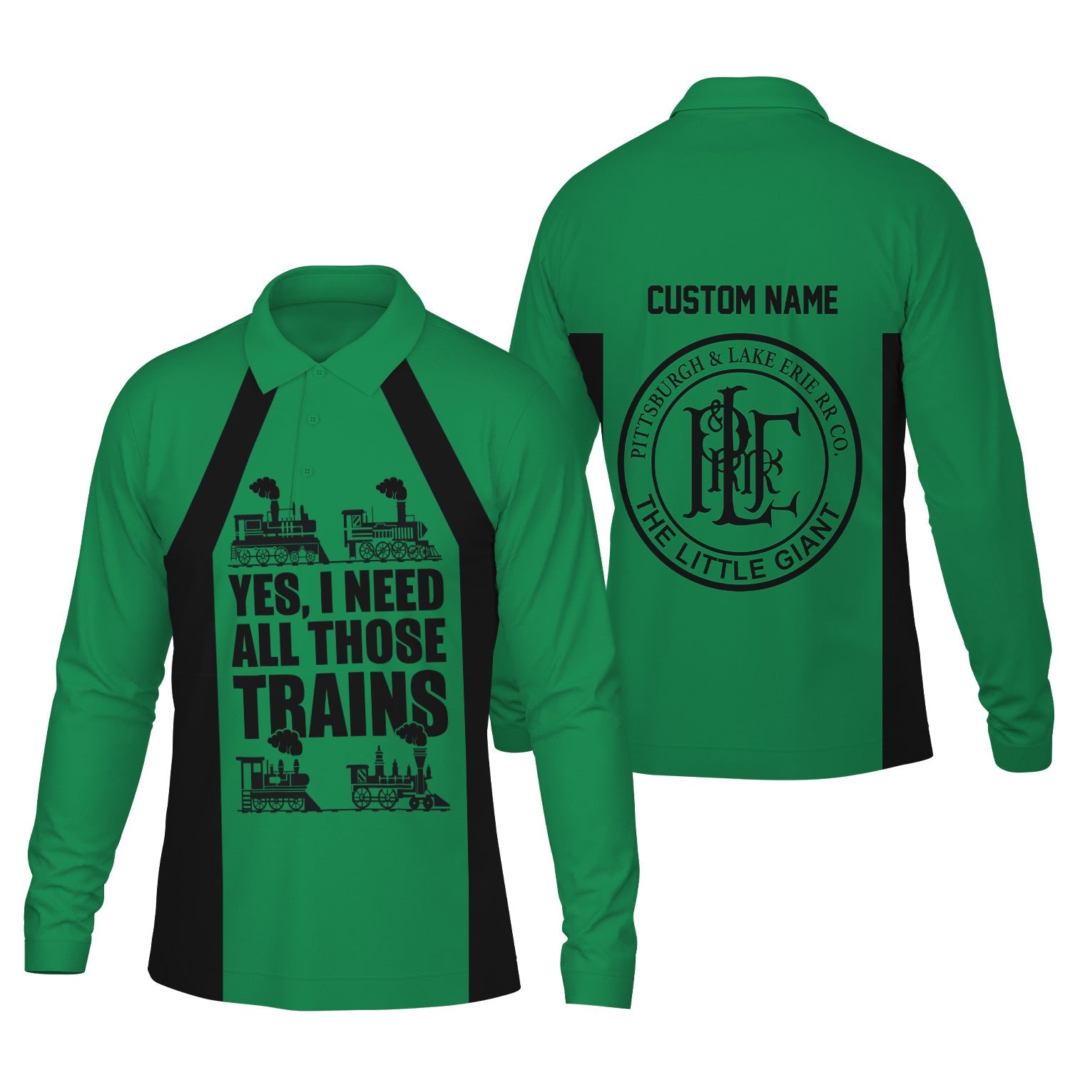 Railspirit Custom Name Pittsburgh And Lake Erie Railroad Long Sleeve Polo Shirt Yes I Need All Those Train Printed Shirt