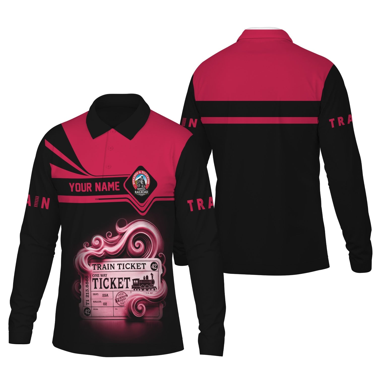 Railspirit Custom Name Durango And Silverton Narrow Gauge Railroad Long Sleeve Polo Shirt Train Ticket Printed Shirt