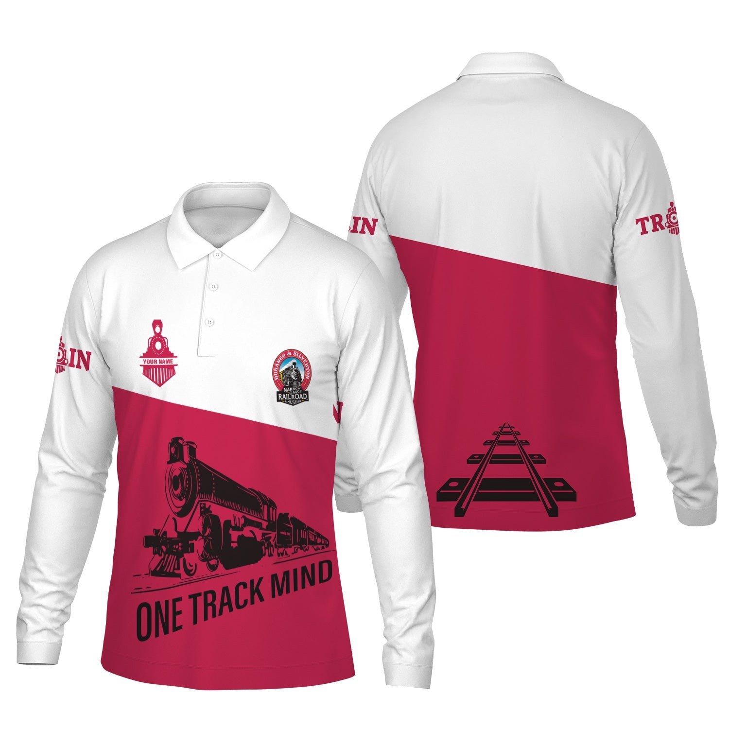 Railspirit Custom Name Durango And Silverton Narrow Gauge Railroad Long Sleeve Polo Shirt One Track Mind Printed Shirt