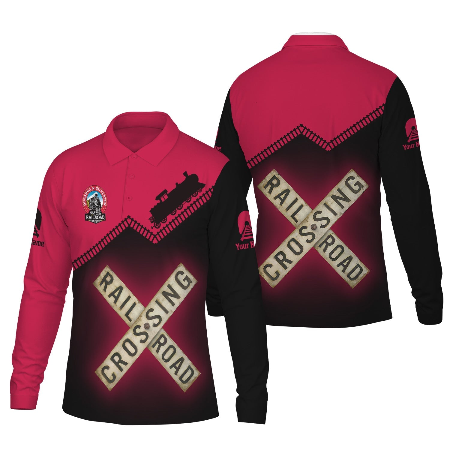 Railspirit Custom Name Durango And Silverton Narrow Gauge Railroad Long Sleeve Polo Shirt Railroad Crossing Printed Train Track Shirt